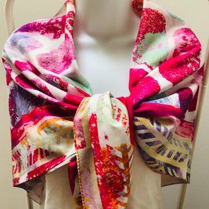 SCARF-GIRAFFE Abstract-PINK, 42"X42" SILK-COTTON